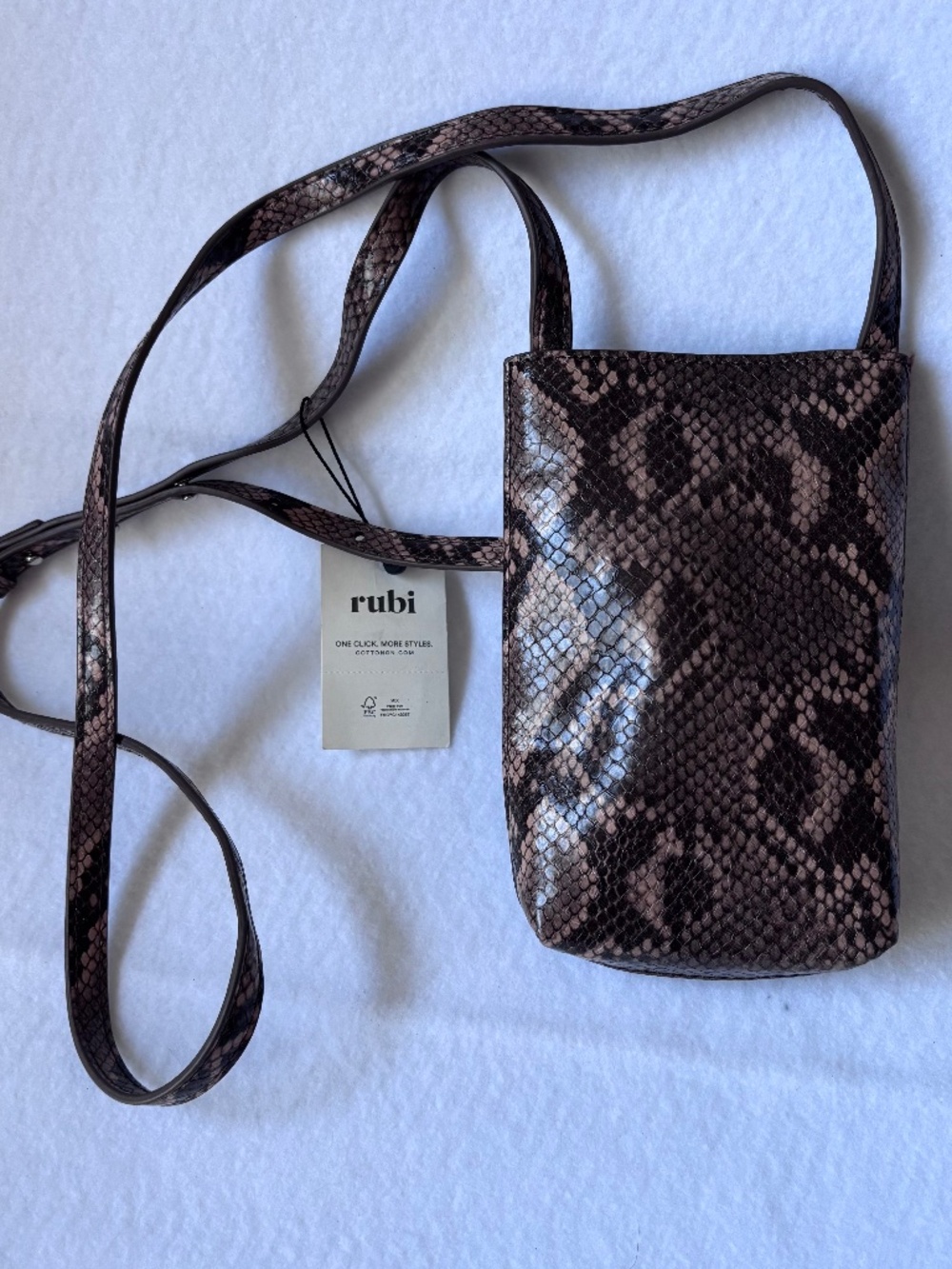 NWT Rubi Cotton On Snakeskin Crossbody Phone Pouch Bag Brown Python